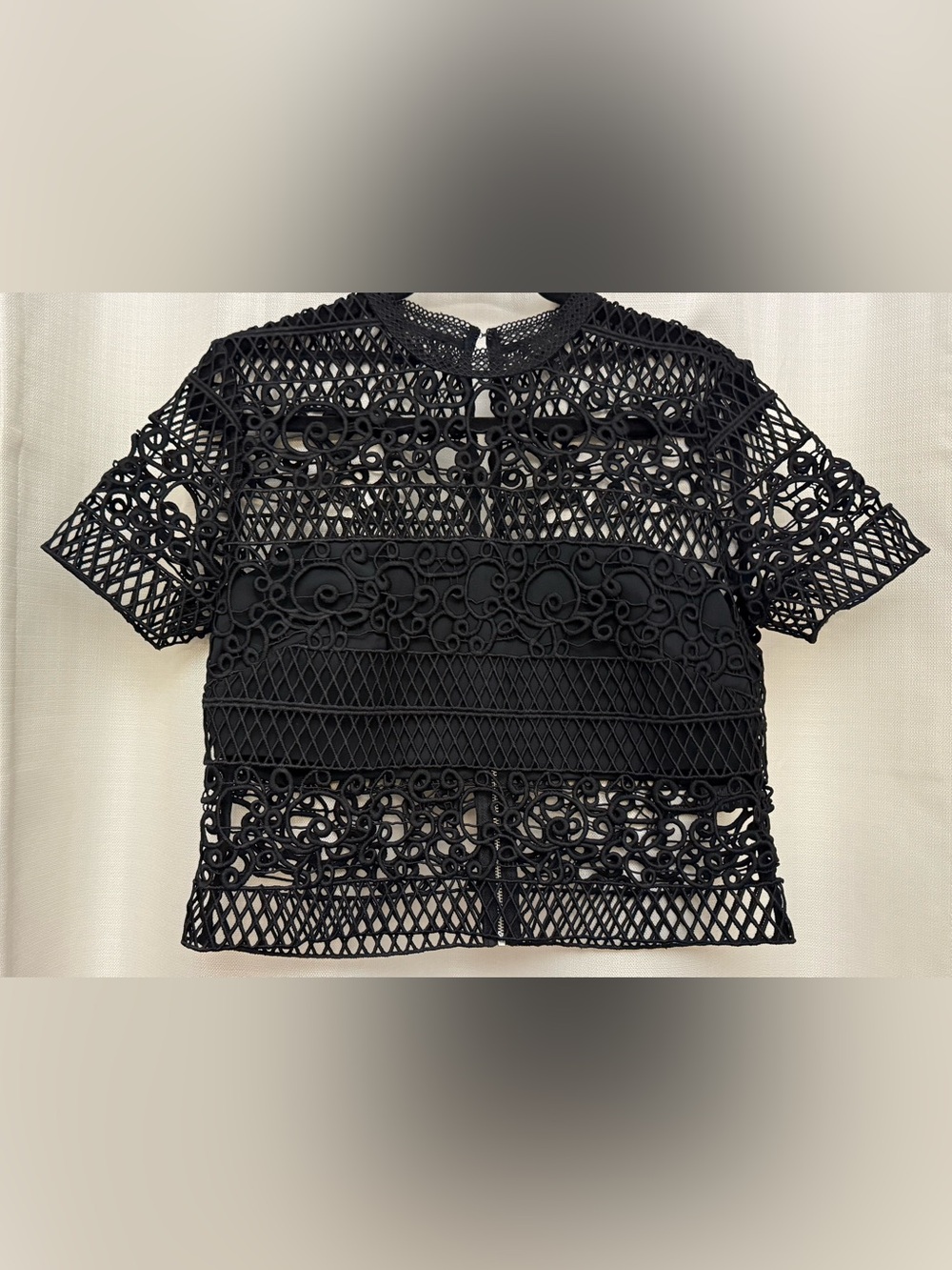 Express Black Crochet Lace Short Sleeve Tee